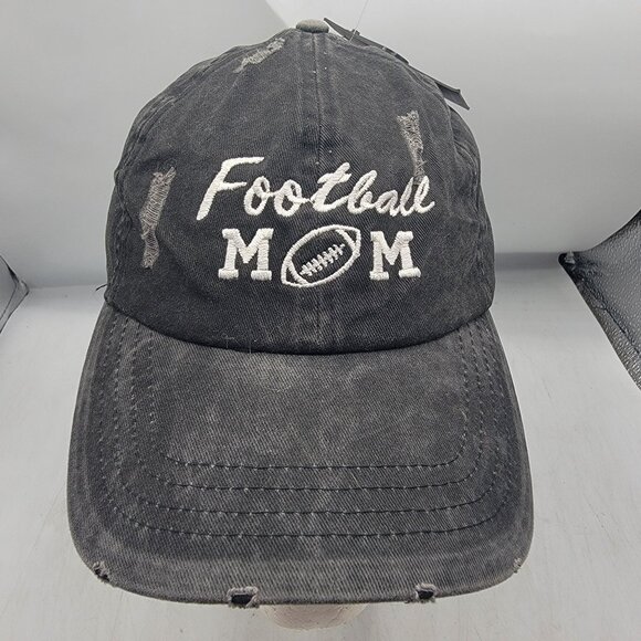 Football Mom Distressed Hat Cap David & Young Black Cotton Adjustable Casual - Picture 1 of 11